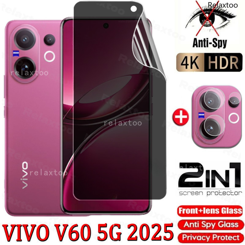 VIVOV60 2in1 หน้าจอความเป็นส่วนตัว Soft Hydrogel ฟิล์มสําหรับ VIVO V60 Pro Lite E V60Pro V60Lite V60E VIVOV60Pro 5G 4G Anti Spy ด้านหน้า Hydrogel หน้าจอเลนส์กล้องปกป้องฟิล์มโทรศัพท์