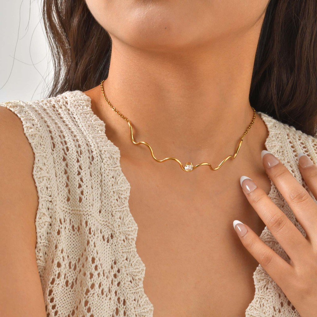 Vnox หยักรอบZircon Cubicสร้อยข้อมือชุดสร้อยคอสําหรับผู้หญิง,ทองสแตนเลสNon Tarnishชุดง่ายชายหาดเครื่องประดับฤดูร้อน - รูปที่ 2