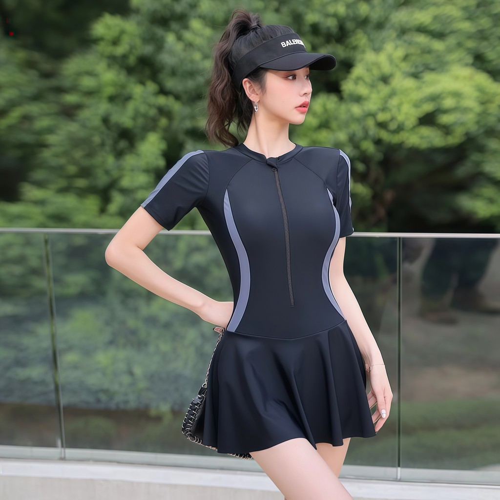 BIKINI FACTORY ชุดว่ายน้ำวันพีชน่ารัก ชุดว่ายน้ำสปอร์ตผู้หญิง ชุดว่ายน้ำกระโปรง   M-XL | น้ำหนัก 40-65 กก. BK-005 ราคา ถูกที่สุด ดีลบีเคเค แกลเลอรีภาพที่ 3