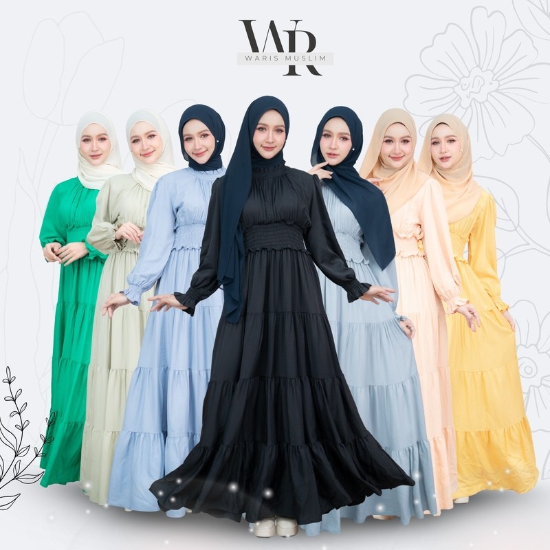 ชุดเดรสออกงานอิสลาม สวมใส่แล้วดูดีเข้าทรงสวยมากๆ เอวสม็อค เหมาะกับผญอิสลามใส่ออกงาน IN33วาริสมุสลิม