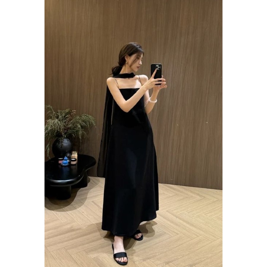 ขนาดใหญ่ mm High-End อารมณ์ Hepburn สไตล์สลิงสีดําชุดหญิงฤดูใบไม้ผลิสไตล์ใหม่ Niche หลวม Slimmer ดูก