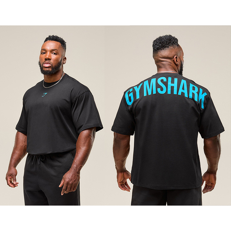 Muscle Shark Fitness เสื้อยืดผู้ชายผ้าฝ้ายแท้หลวมแฟชั่น Plus Size T