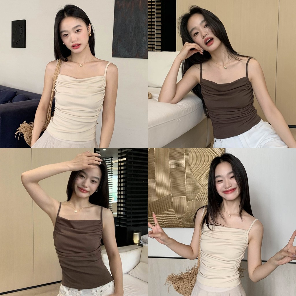 🌸Soroh🌸เสื้อสายเดี่ยว มีฟองน้ำ สีพื้น ผ้านิ่ม ยืดพอดี🌷เสื้อแขนกุด เรียบหรู ใส่สบายมินิมอล💐#FY3508