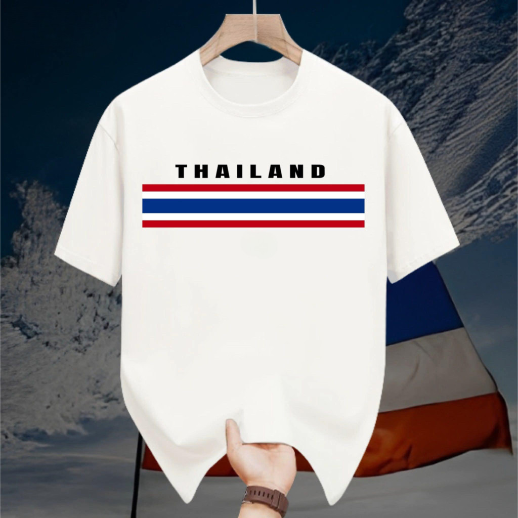 THAILAND ธงชาติไทย เสื้อยืดแขนสั้น 100% cotton คอกลม สำหรับทั้งเพศ ขนาด S~5XL สามารถดูดเหงื่อและอากาศไหลผ่านได้ดี [COD]