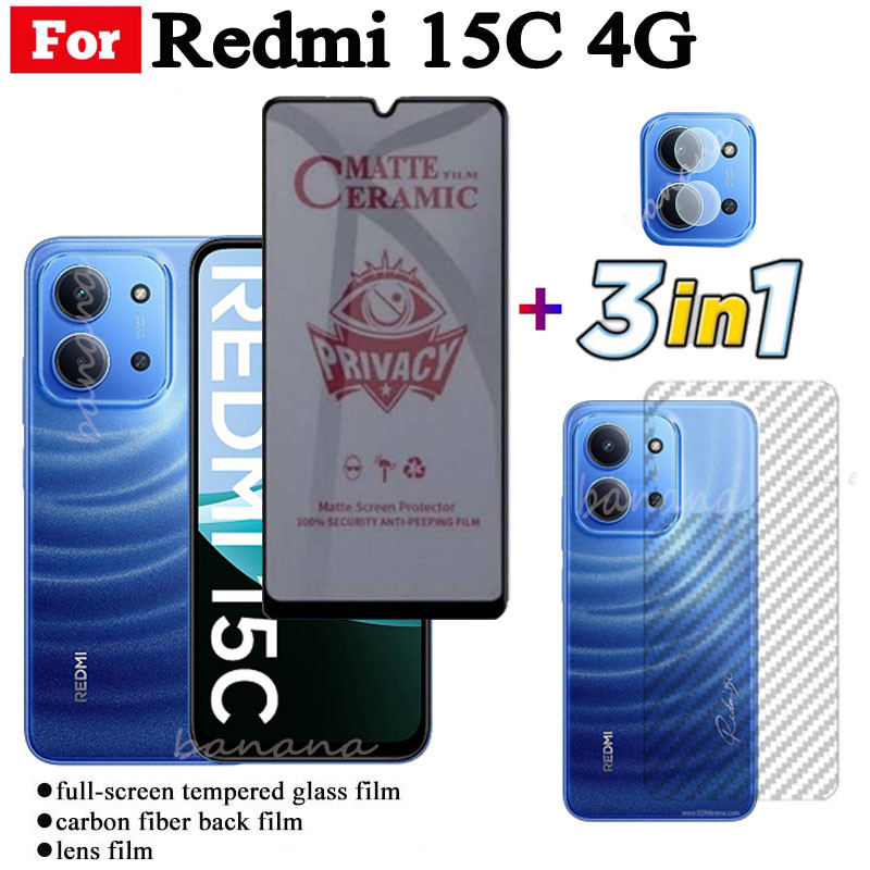 3 IN 1 Redmi 15C 4G Anti-Spy ความเป็นส่วนตัวเซรามิคฟิล์มสําหรับ Redmi 15CRedmi 14C Redmi A5 A3 เลนส์กล้องกระจกป้องกันหน้าจอและฟิล์มด้านหลัง