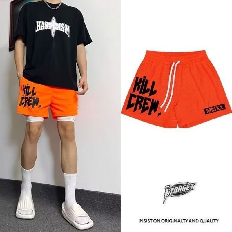TLHGQ Short กางเกงขาสั้นสีนีออนเขียวสดใส พิมพ์ลาย KILL CREW สไตล์เยาวชน เหมาะสำหรับสวมใส่วันร้อน