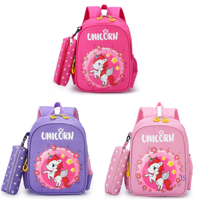 JS Kids Bags Cartoon Unicorn Schoolbags With Pen Bag Cartoon School Backpack โรงเรียนอนุบาล กระเป๋าน