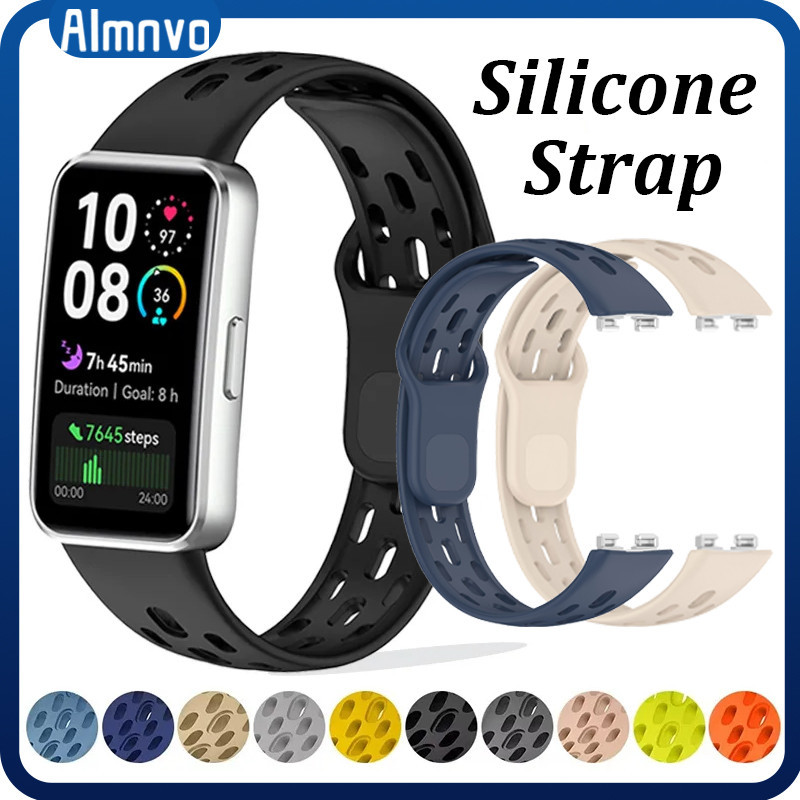 สายรัดซิลิโคนสำหรับ for Huawei Band 10/9/8 สายรัดยางเปลี่ยนรูระบายอากาศสำหรับ for Huawei Band 10 NFC