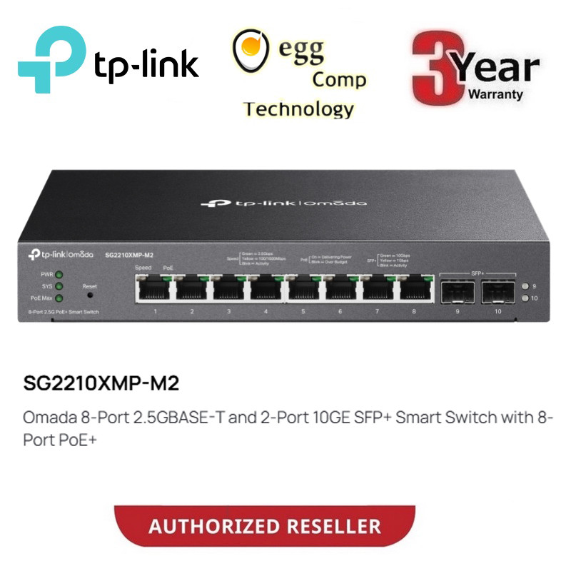 TP-LINK SG2210XMP-M2 OMADA 8-Port 2.5GBASE-T และ 2-Port 10GE SFP+ สวิตช์อัจฉริยะพร้อม 8-Port POE+