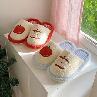 【ใหม่】Xixitiao รองเท้าแตะผ้าฝ้าย ผู้หญิงฤดูหนาวน่ารักแอปเปิ้…