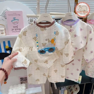 ชุดนอนเด็ก เสื้อแขนยาวกางเกงขายาว ชุดลำลองเด็ก กระดุมหน้า ผ้าบางเบา ใส่สบาย Size 80-120 cm