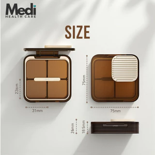 Medi ตลับยา 4 ช่อง กันแสง มีแผ่นกันความชื้น ถอดเปลี่ยนได้ ตัวกั้นช่องถอดออกได้ พกพาง่าย food grade