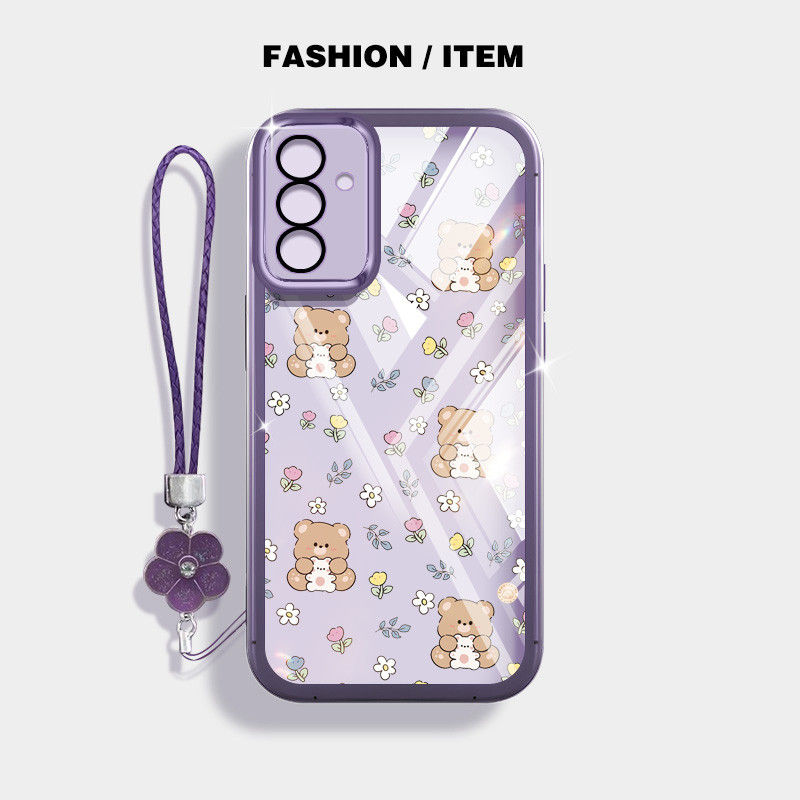 SAMSUNG Ybd INSสไตล์เคสโทรศัพท์สําหรับSamsung Galaxy A56 A26 A16 A55 A35 A13 A04S A05S A14 A15 A24 A25 A34 A54 หมีน้อยรูปแบบปลอกพร้อมเลนส์ป้องกัน