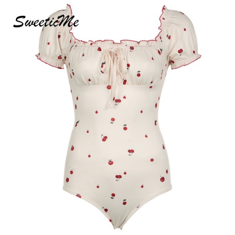 Sweeticme ชุดบอดี้สูท คอสี่เหลี่ยม แขนพอง เปิดหลัง ลําลอง แฟชั่นใหม่ สําหรับสตรี 2024