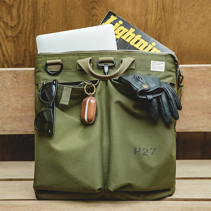 [MADEN] Retro Helmet Canvas Cross-body Shoulder Bag Functional Large-capacity Tablet PC Mens Handbag