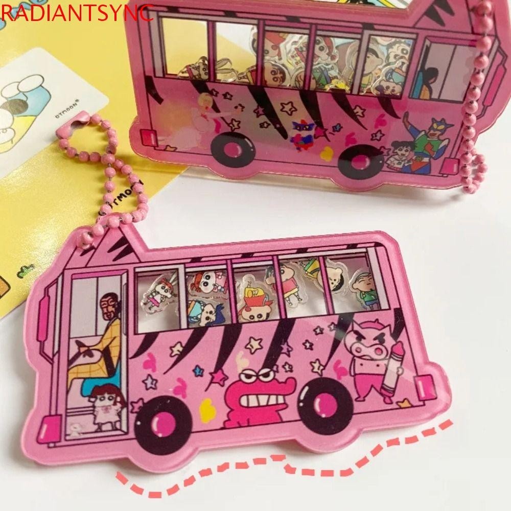 Radiantsync พวงกุญแจอะนิเมะเครยอนชินจัง, อะคริลิคเครยอนชินจัง Shin-chan Shin-chan Pink School Bus จี้, รถโรงเรียนสีชมพูโยกสั่นเครยอนชินจัง