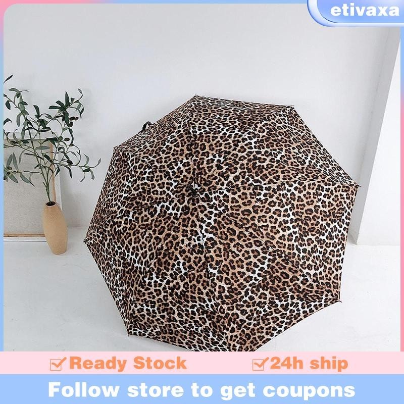 [Etivaxa] ร่มเดินทาง ร่มกันฝนกันลมลายเสือดาวสําหรับกิจกรรมกลางแจ้ง