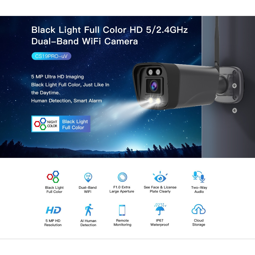 อัดเสียงได้ แนะนำ 💥 VSTARCAM CS19PRO-UV ( full-color +5MP+WIFI2.4G-5.8G+AI  )IP Camera ภาพสี