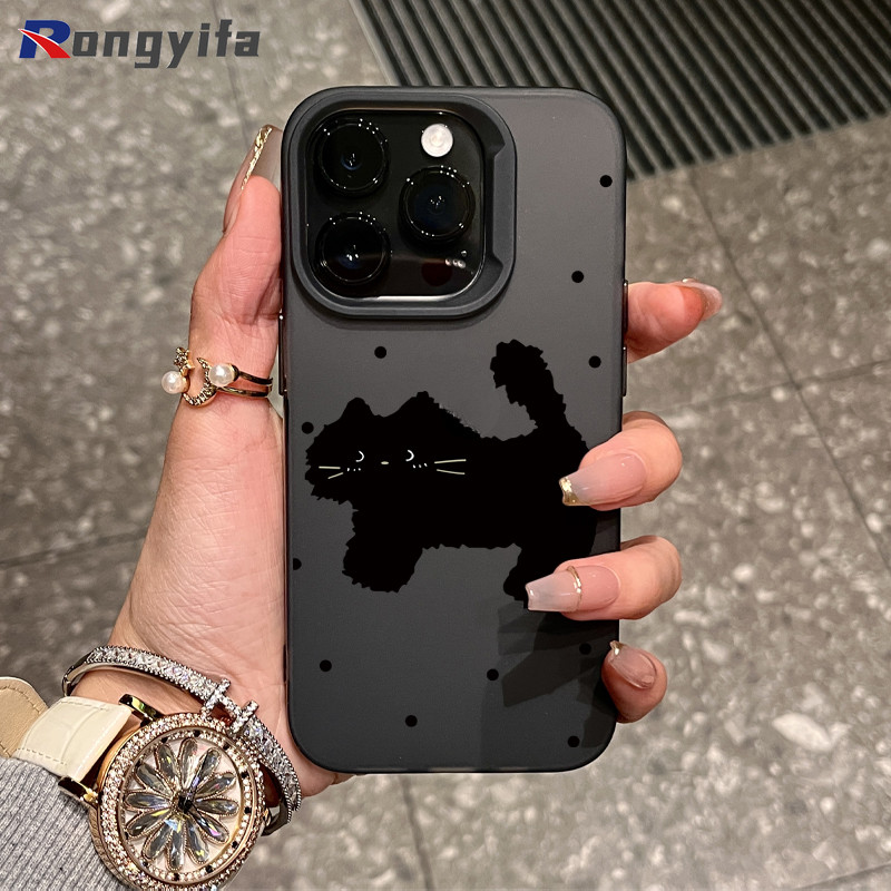 น่ารัก Polka dot Little Black Cat สําหรับ Vivo V40E V40 Pro V40 Lite X200 Pro Mini Y200 V30E Y300 Pro Y28 4G X100S X100 Ultra IQOO Z9S ง่ายกันกระแทกเคสโทรศัพท์ฝาครอบด้าน