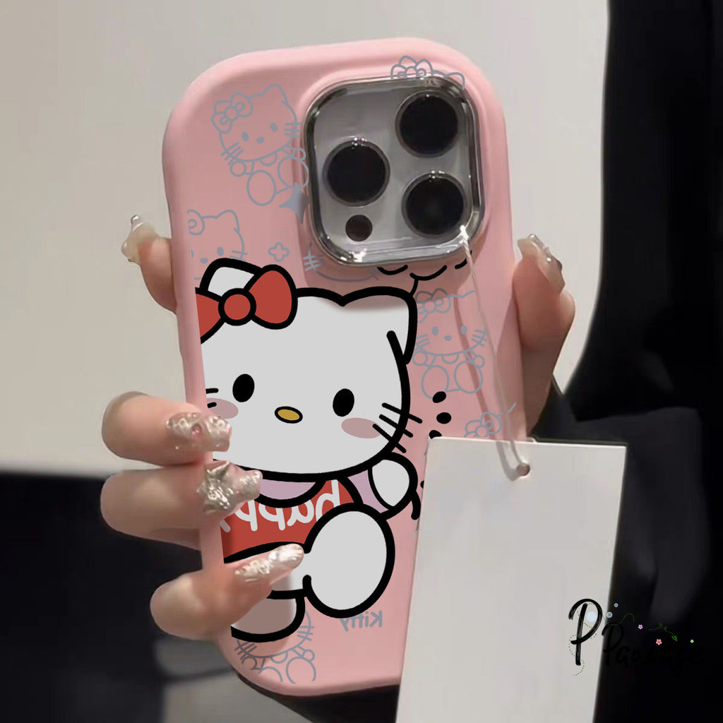 แฮปปี้เตะเคส Hello Kitty เข้ากันได้กับ IPhone XR 15 11 12 13 14 Pro Max 14 15 8 7 Plus X XS Max SE ฝาครอบเปลือกอ่อน