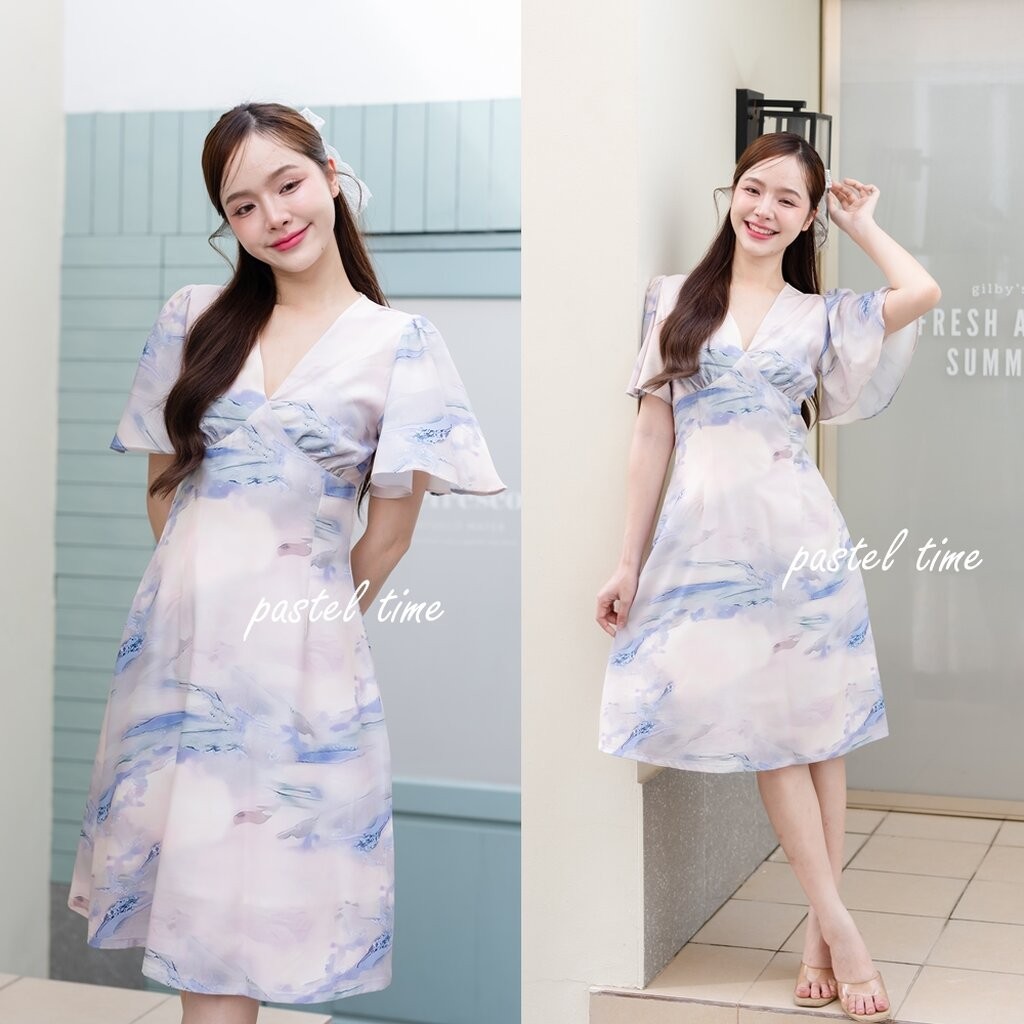 Sassy Midi Dress : Violet Candy โทนสีชมพู-ฟ้า-ม่วง