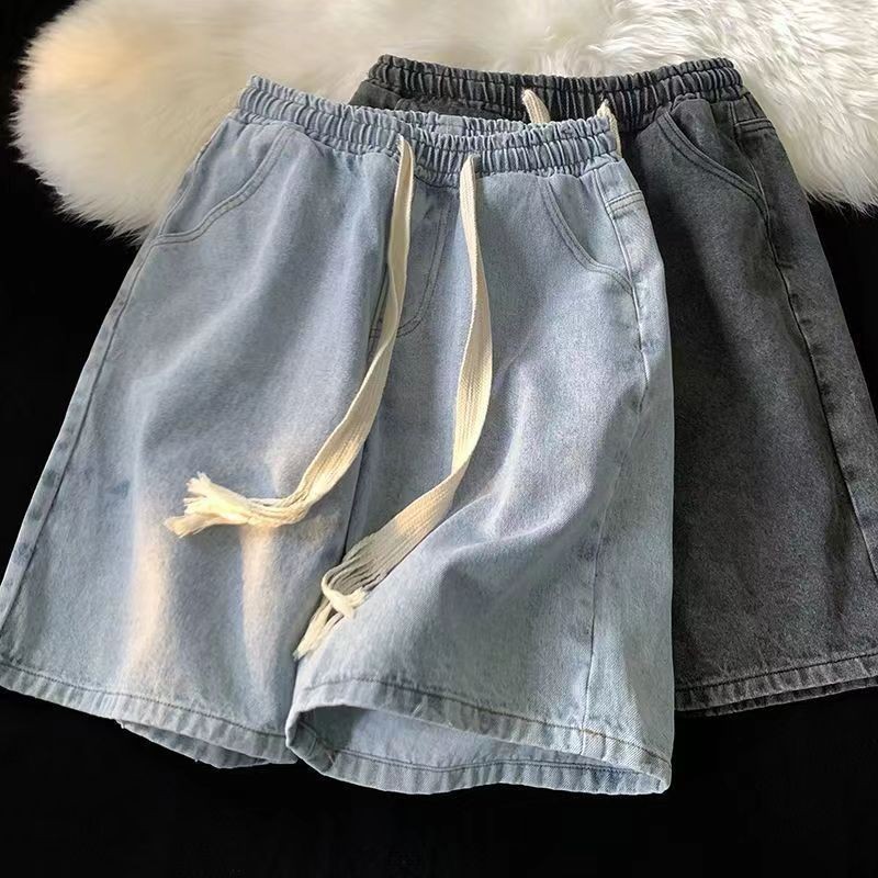 Denim short pants for men and women in summer, thin, loose, straight leg短裤男20240718