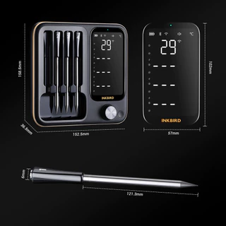 Inkbird INT-14-BW เครื่องวัดอุณหภูมิเนื้อไร้สาย 4-Probe WiFi บลูทูธจับเวลาเครื่องวัดอุณหภูมิบาร์บีคิว