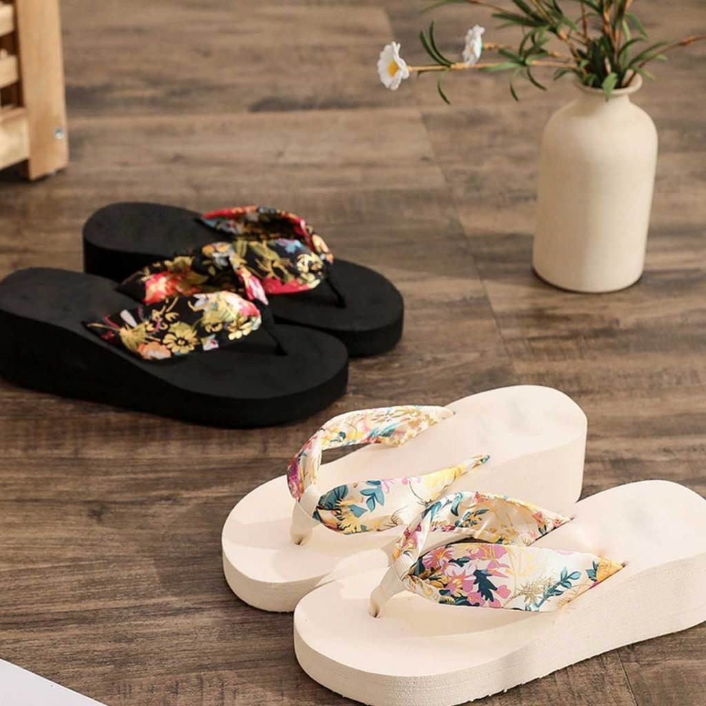 รองเท้าแตะแฟชั่นแบบใหม่ล่าสุดสไตล์เกาหลี มีสองสีลายดอกไม้ให้เลือก - รูปที่ 4
