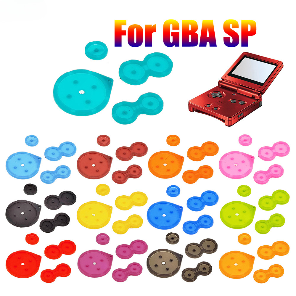 1 ชุดเปลี่ยนคุณภาพสูงสําหรับ GameBoy Advance SP GBA SP ปุ่มยางแผ่นสัมผัส Silicon Hing & สกรูฝาครอบ