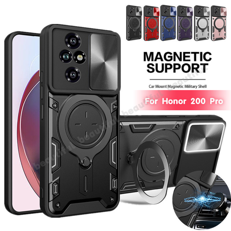 ฝาครอบป้องกันสําหรับ Honor 200 Pro Honor 200 Lite Honor200 200Pro 5G เคสโทรศัพท์ Honor200pro Push Window เลนส์ป้องกันกันกระแทกผู้ถือแหวน Kickstand ปลอก Honor90 Lite