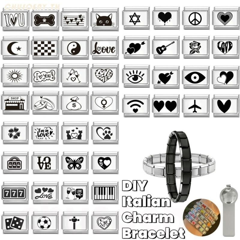 Vintage สีดําสีขาว Love ผีเสื้อดอกไม้ Charm อิตาเลี่ยน Links Fit 9 มม.สร้อยข้อมือ DIY ทําอิตาเลี่ยน Charm สร้อยข้อมือ