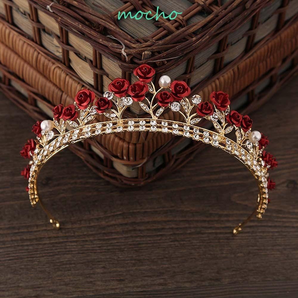 Mocho เจ้าสาว Tiara Elegant งานแต่งงานเครื่องประดับอุปกรณ์เสริมผมสีทอง Rhinestone Alloy ผม Crown
