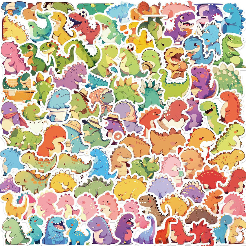 100ชิ้น/เซ็ต Q Baby Funny Dinosaur Series 01 สติ๊กเกอร์ขนาดเล็ก แฟชั่น DIY สติ๊กเกอร์กันน้ํา Doodle สติ๊กเกอร์