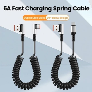Elough 6A USB Type C Spring Data Cable 90° ลวดสายชาร์จเร็วข้อศอก Type C ถึง Type C PD