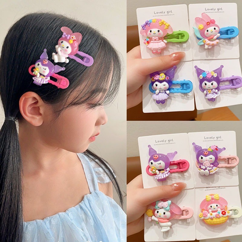 เด็กน่ารัก Kuromi Bangs Hairpins ผ้าโพกศีรษะเด็ก 2024 สไตล์ใหม่อุปกรณ์เสริมผมสาว Hairpins คลิปด้านข้าง