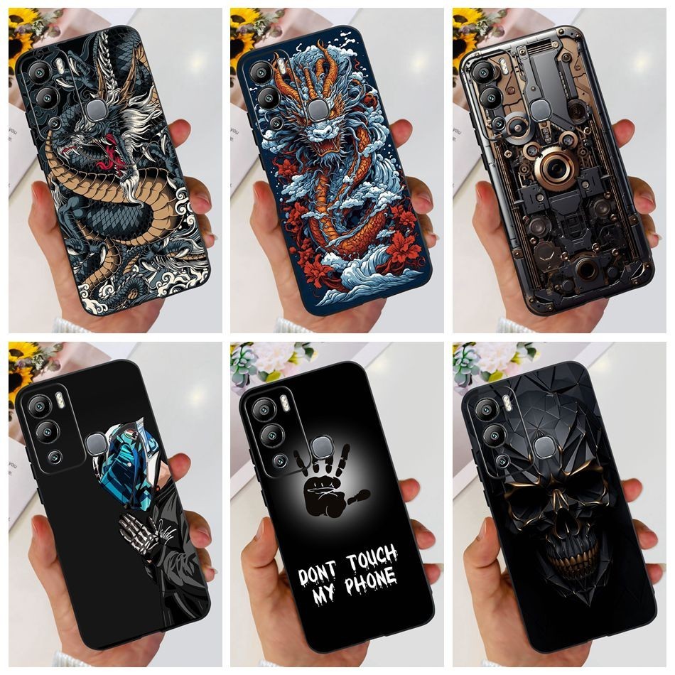Infinix Hot 12i 12 Play X6816 X6816C X665 X665B แฟชั่นมังกรโลหะสไตล์รูปแบบปลอก Hot12i 12Play ซิลิโคนนุ่ม TPU เคสโทรศัพท์