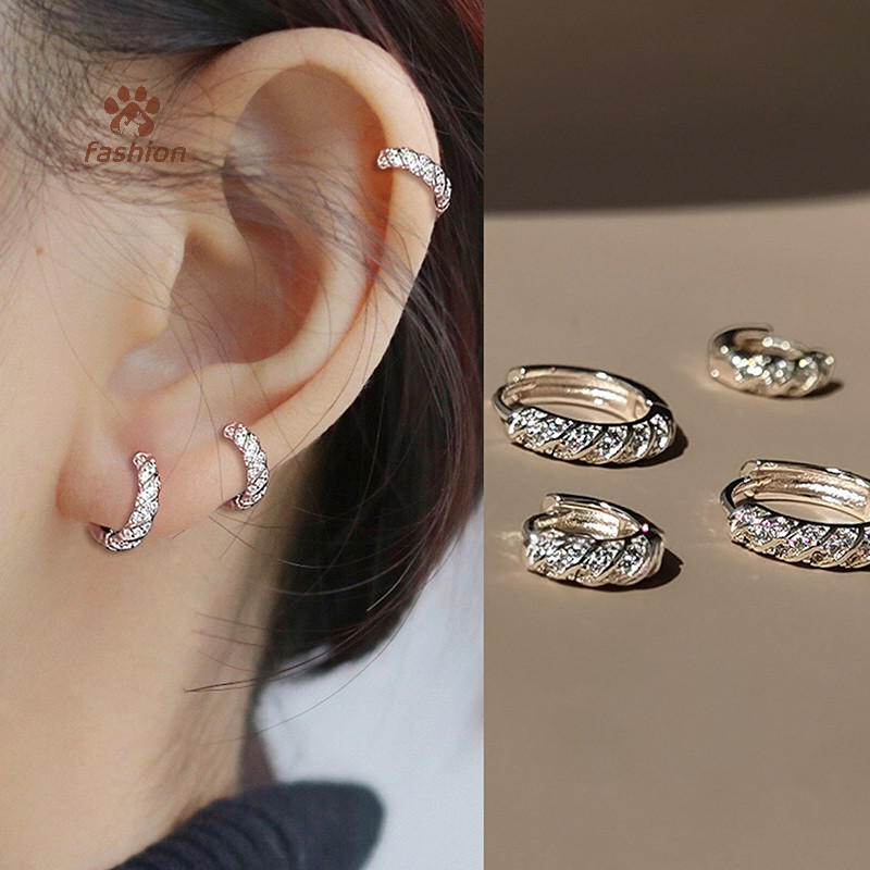 [แฟชั่น] Sparkling French Full Zircon Twisted Hoop ต่างหูสําหรับผู้หญิงวงกลมหูคลิปแฟชั่นเครื่องประดับของขวัญ {TH}