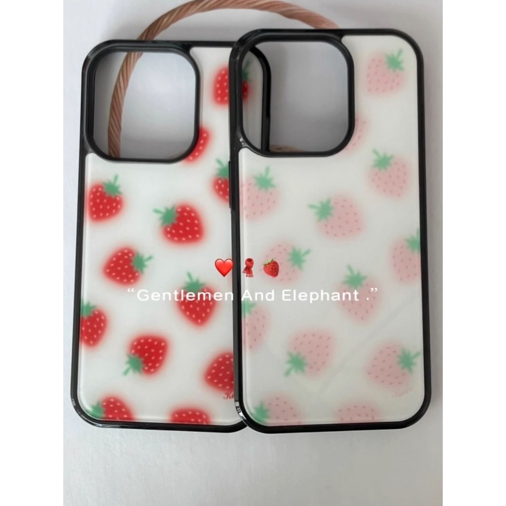 เคสโทรศัพท์สำหรับ iPhone x XS XR xsmax 11 12 13 14 15 16 Pro Max PLUS บล็อกเกอร์ชาวเกาหลี INS สตรอเบอร์รี่สดขอบนุ่มกลับแข็งเคสซิลิโคนเคสกันกระแทกกันกระแทก sfg0