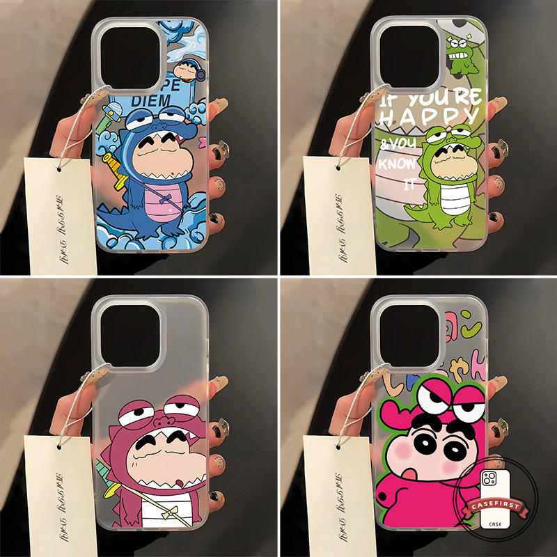 สีเทียนน่ารักสีเทียนชินชานหัวรองศีรษะเท่พร้อมเคสอ่อนใช้ได้กับ IPhone 15 11 13 12 14 Pro Max XR X XS Max 7 14 15 8 Plus