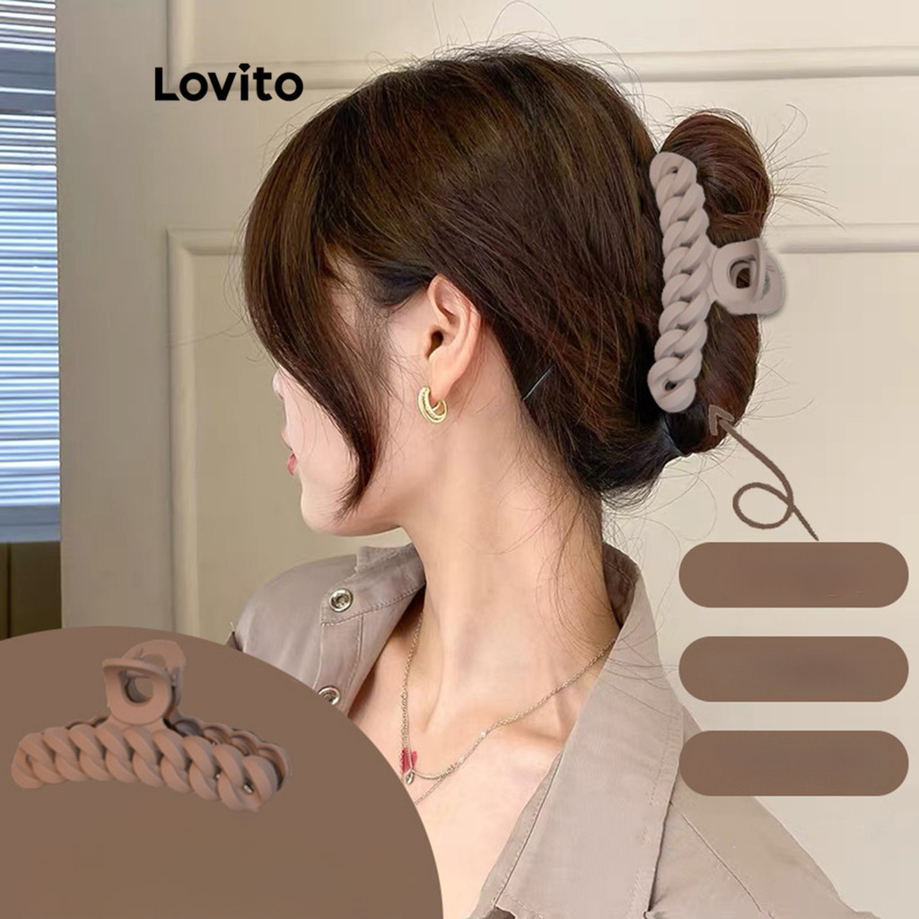 Lovito คลิปหนีบผมผู้หญิง รูปทรงโซ่ เบสิก สีพื้น สไตล์ลำลอง LFA13022