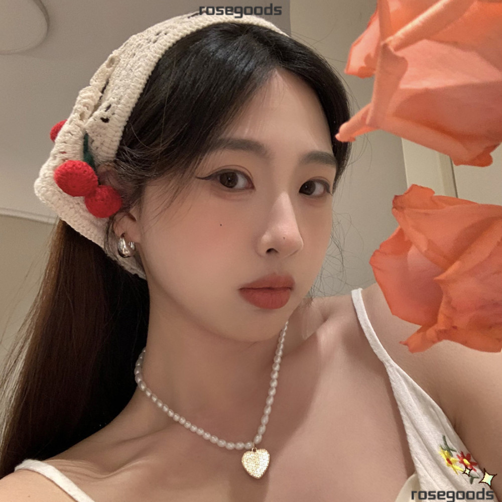ดอกกุหลาบ ที่คาดผมสามเหลี่ยม,ฝรั่งเศสสไตล์อภิบาลแฮนด์เมดโครเชต์ผ้าคลุมศีรษะหมวก,หวานถักเชอร์รี่น้อยผ้าขนหนูคาดศีรษะสาว