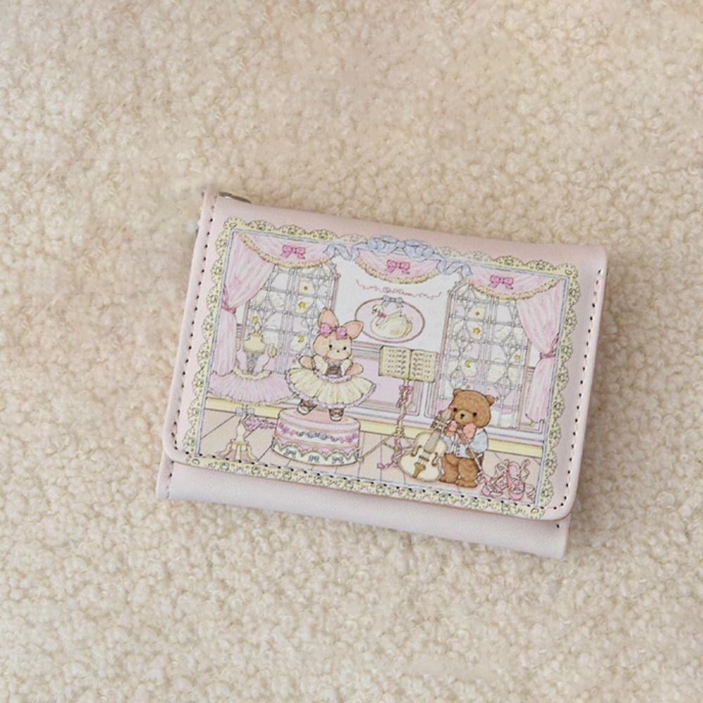 Anxsun3 กระเป๋าเงิน, กระเป๋าสตางค์ใบสั้น PU หมีและกระต่าย, กระเป๋าใส่บัตรแบบพกพาหลายช่องน่ารักเด็กผู้หญิง - รูปที่ 3