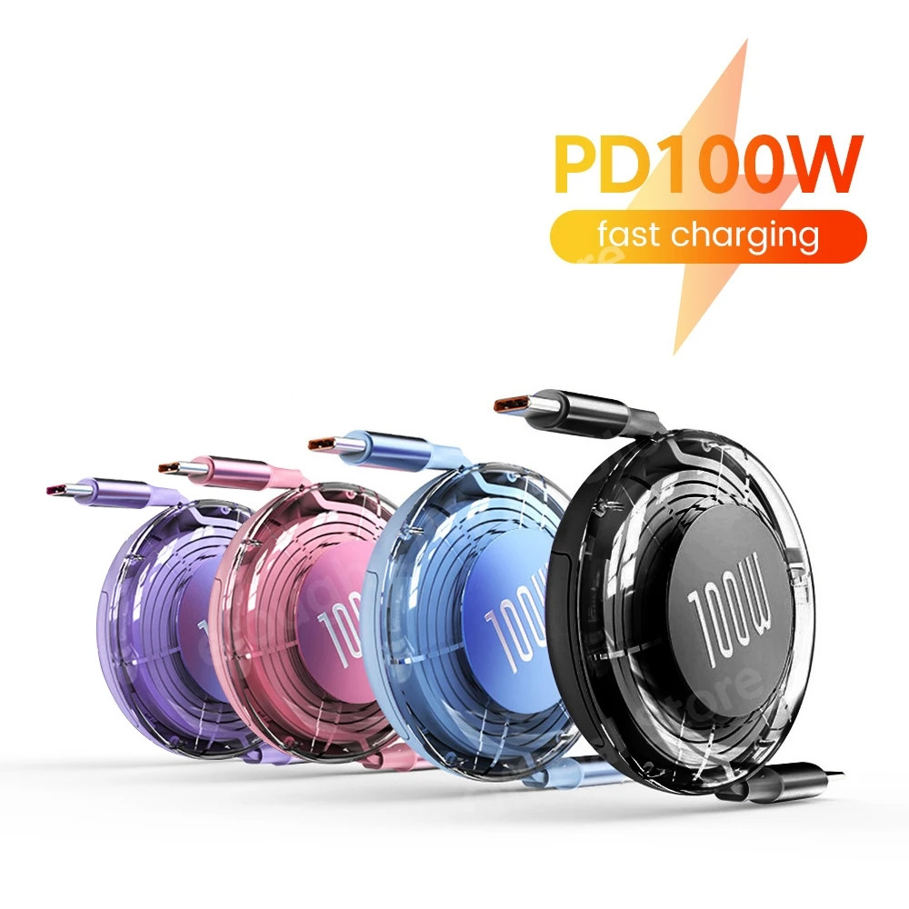 Twitch 1M 100W Retractable USB C สาย PD100W ประเภท C ถึง Type C Fast สายชาร์จสําหรับโทรศัพท์มือถือแล็ปท็อปแท็บเล็ตข้อมูลสายไฟ