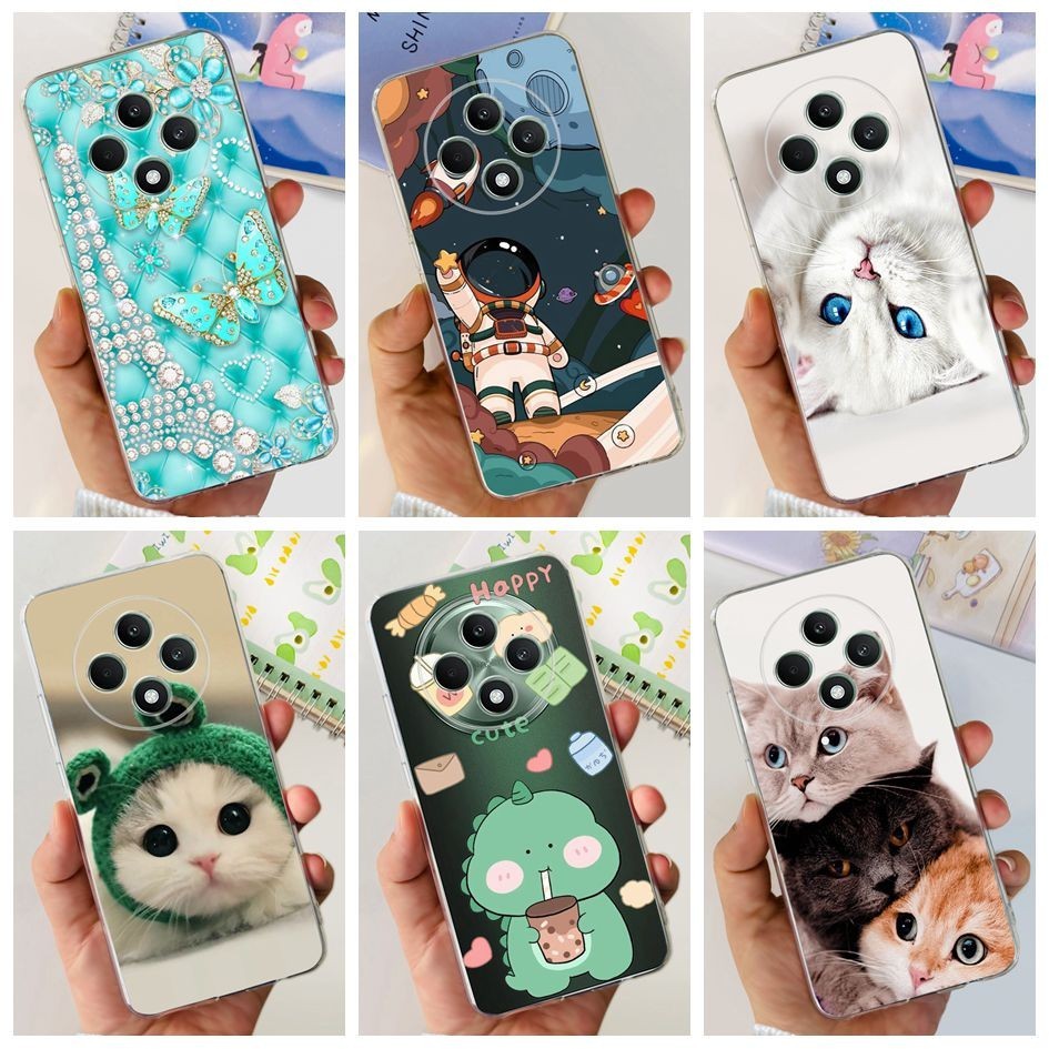 สําหรับ OPPO Reno 12F 5G กรณี CPH2637 2024 เคสโทรศัพท์น่ารักนักบินอวกาศแมวซิลิโคนนุ่ม Clear TPU สําหรับ OPPO Reno12 F 4G ปลอก