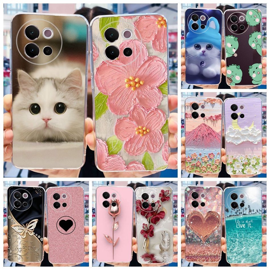 Vivo V40 Lite / V40 (V2348) 2024 เคสทาสีแมวน่ารัก VivoV40 V 40 40Lite 5G ซิลิโคนอ่อนนุ่ม TPU เคสโทรศัพท์