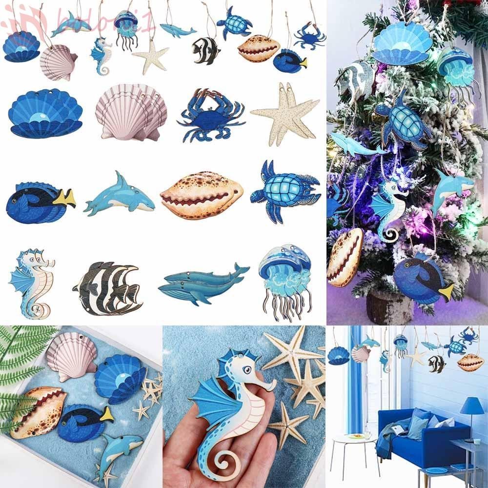 [COD] 24pcs Ocean Animal แขวนเครื่องประดับ, ปลาดาวไม้เปลือกหอย Ocean Themed จี้, Beach แขวนตกแต่งเต่า Seahorse DIY Ocean Theme Sea Life Decor Hawaiian Party
