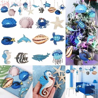 [COD] 24pcs Ocean Animal แขวนเครื่องประดับ, ปลาดาวไม้เปลือกห…