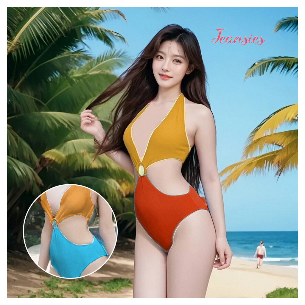 ชุดว่ายน้ำวันพีชแฟชั่นสีทูโทน โชว์เว้าเอวใส่แล้วดูผอมเพรียว รุ่นใหม่ล่าสุด