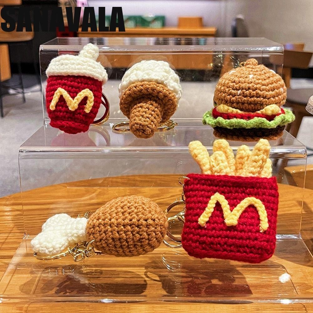 Sanavala แฮมเบอร์เกอร์แหวน,ถัก Soft Fries Key Chain, Creative ตุ๊กตา Cola กระเป๋าจี้ตุ๊กตาพวงกุญแจจี