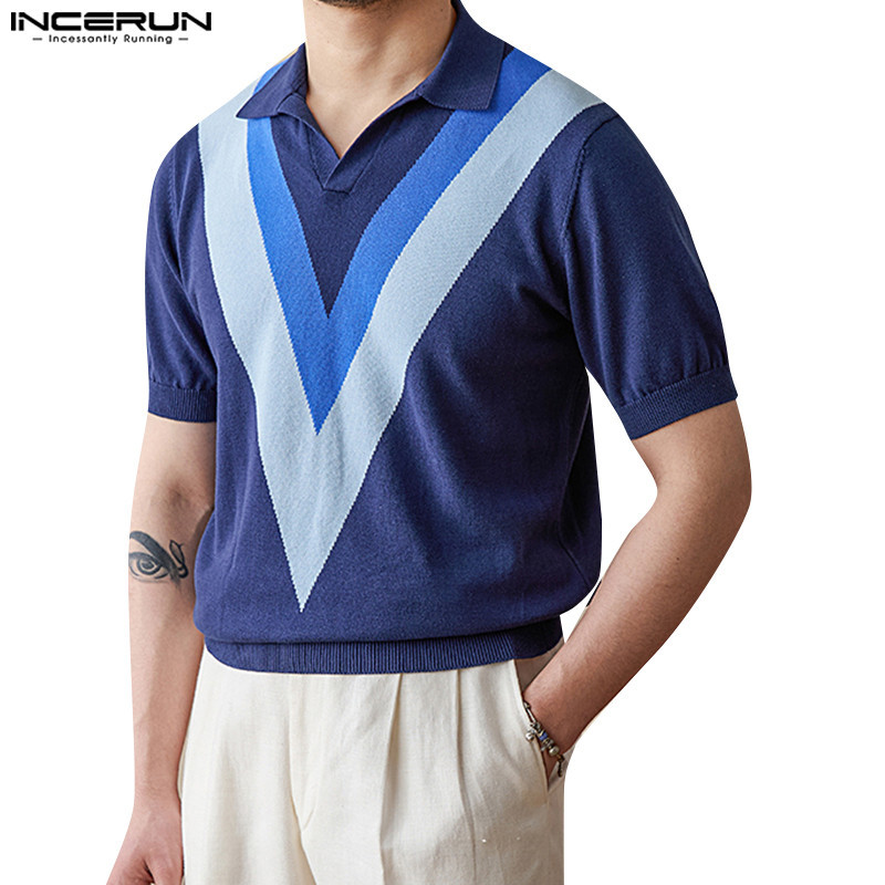 ไม่แน่นอน ผู้ชายแฟชั่นเกาหลีเปิดลงปกพิมพ์เสื้อลําลองแขนสั้นโปโล